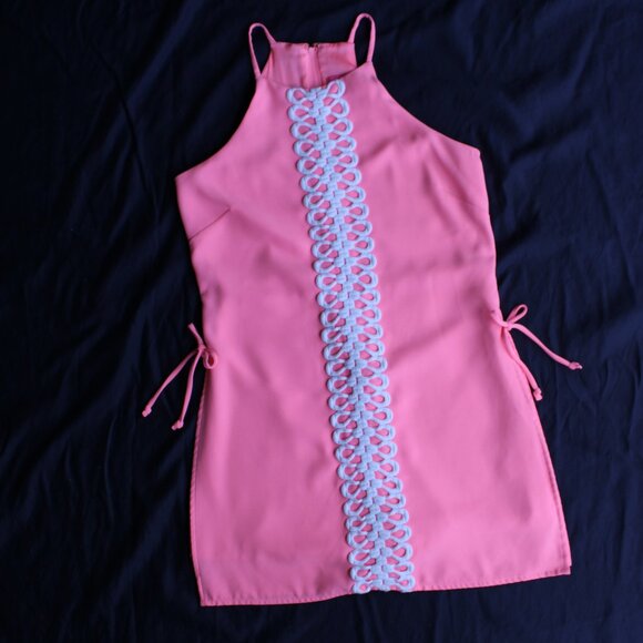 Lilly Pulitzer Pearl dress Romper shorts jumper Coral Guipure crochet lace 4 - Picture 4 of 9